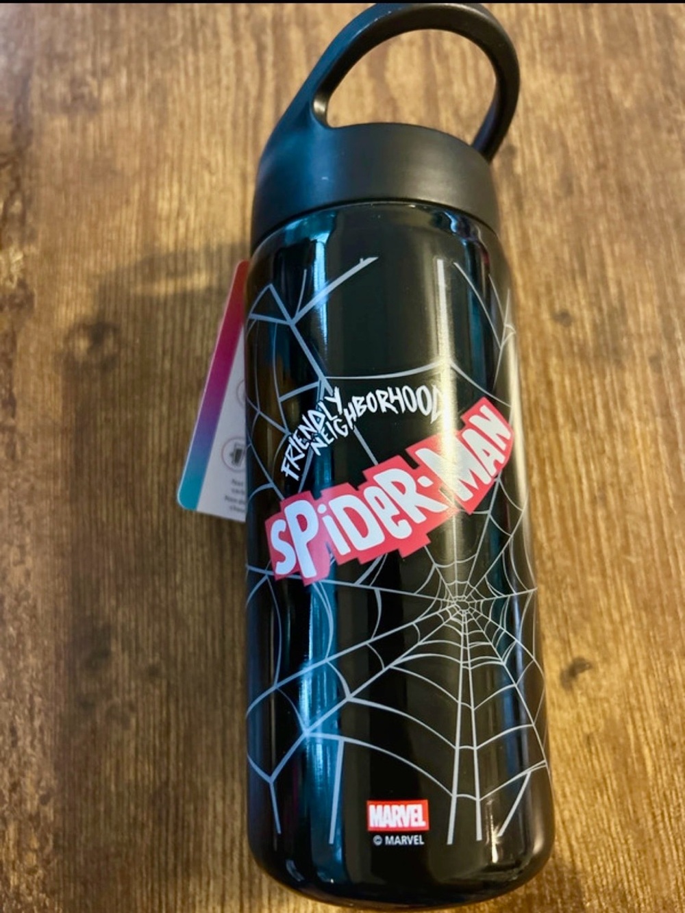 Marvel Spider-Man Black Water Bottle with White Web Graphics 14oz